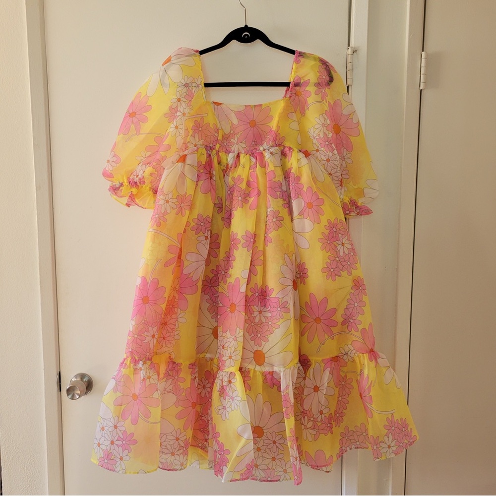 Selkie Goldie Puff Dress XS w/tags Groovy bright floral